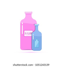 Colored flat icon, vector design with shadow. Two cartoon bottles for illustration for bathroom, hygiene, soaping, wash and cosmetics