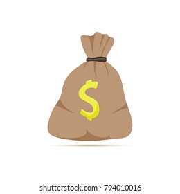 Colored flat icon, vector design with shadow. Money bag with US dollar sign. Illustration for budget, profit, finance. Symbol of financial savings