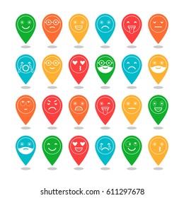 Colored flat icons of emoticons. Smile with a beard, different emotions, moods. Vector