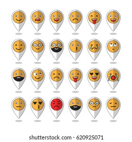 Colored flat icons of emoticons. Smile with a beard, different emotions, moods. Vector