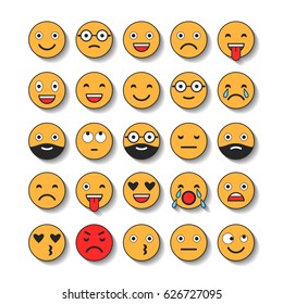 Colored flat icons of emoticons. Smile with a beard, different emotions, moods.