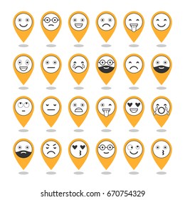 Colored flat icons of emoticons. Smile with a beard, different emotions