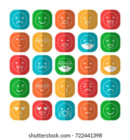 Colored flat icons of emoticons. Smile with a beard, different emotions, moods.