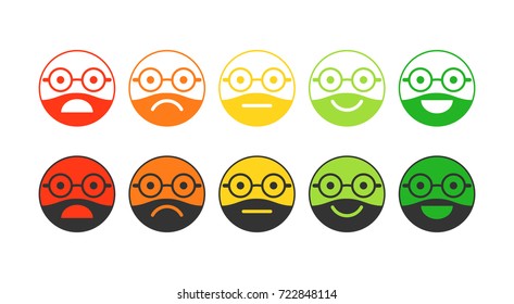 Colored flat icons of emoticons. Smile with a beard, different emotions, moods.