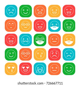 Colored flat icons of emoticons. Smile with a beard, different emotions, moods.