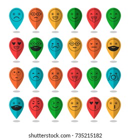 Colored flat icons of emoticons. Smile with a beard, different emotions, moods.