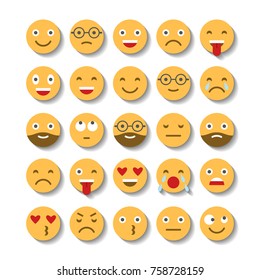Colored flat icons of emoticons. Smile with a beard, different emotions, moods.