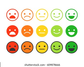 Colored flat icons of emoticons.Different emotions, moods.