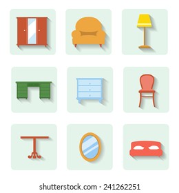 colored flat icons furniture.  vector set