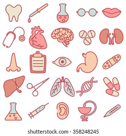 Colored flat icons on the topic of medicine and health