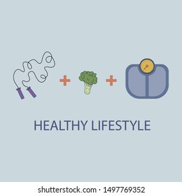 Colored flat icons vector illustration on healthy lifestyle theme. Infographics on healthy eating and active lifestyle. Coloring icons on the theme of HLS