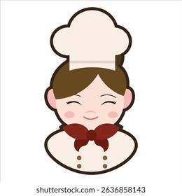 A colored flat illustration of a chef cartoon character, shown with a hat and spoon, ideal for culinary and restaurant-themed visuals.