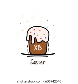 A colored flat illustration dedicated to Easter. Easter cake on a white background. For stickers, postcards, leaflets, banners.