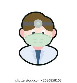 A colored flat illustration of a dentist cartoon character, featuring a mask and dental tools, great for dental care and health-themed visuals.