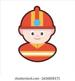 A colored flat illustration of a firefighter cartoon character, depicted with a helmet and hose, perfect for emergency and safety projects.