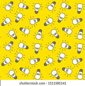 Colored flat line vector pattern. 
Light bulbs on a yellow background.
