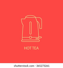 Colored Flat modern logo electric kettle. Clean and simple label for companies, shops, cafes. Vector illustration

