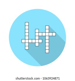 Colored flat round icon, vector design with shadow. Crossword for illustration of challenge game, puzzle and rebus. Squared figure.