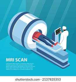 Afiche de diagnóstico de exploración plana coloreado con encabezado de exploración mri y descripción tipo de diagnóstico ilustración vectorial