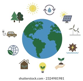 Conjunto plano de colores de iconos relacionados con la energía renovable. Fuentes de energía. Iconos vectores. EPS 10.