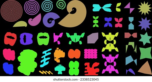 colored flat shapes on a black background