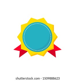 Colored flat vector. 
Badges and emblems. Gold medal with red ribbons.