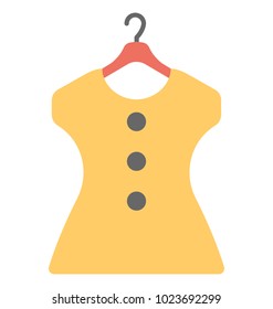 
A colored flat vector icon of a stitched shirt hanged in a hanger
