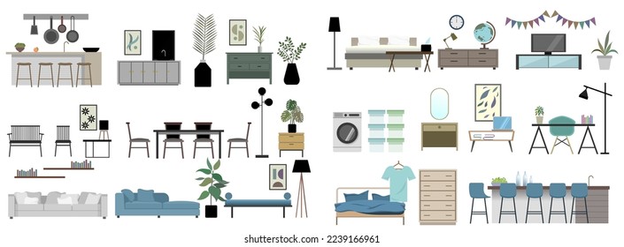 Colored flat vector illustration of an interior perfect for architectural presentations