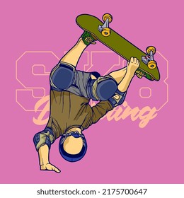 Colored flat vector skateboard illustration, skateboard vector line art isolated