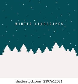 Colored flat winter seasonal landscape Vector illustration