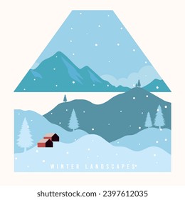Colored flat winter seasonal landscape Vector illustration