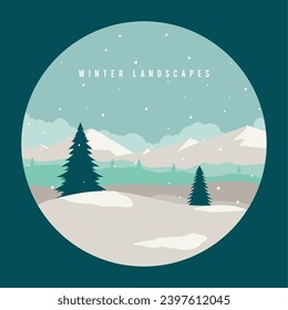 Colored flat winter seasonal landscape Vector illustration