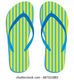 Colored flipflops icon. Slippers icon. Flip flop Isolated blue, yellow striped on white background. Vector illustration EPS10.