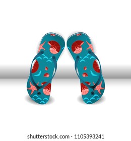Colored flip-flops on white background. Vector illustration, isolated icon for advertising design, tourist brochures and magazines.