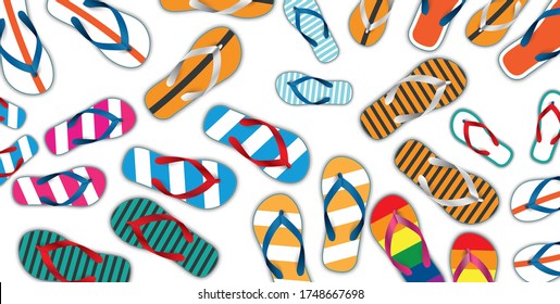 Colored flip-flops on the white background.  Eps 10 vector file.