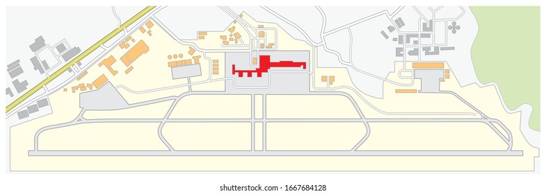 colored floor plan of a fictional airport