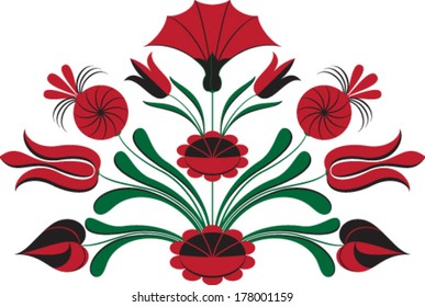 Colored floral background. Vectorized folk pattern