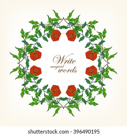 Colored floral frame with vintage style flowers, border for card. Vector illustration.