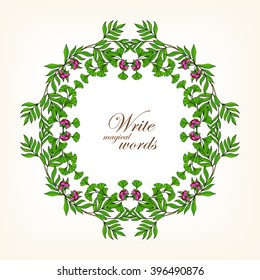 Colored floral frame with vintage style flowers, border for card. Vector illustration.