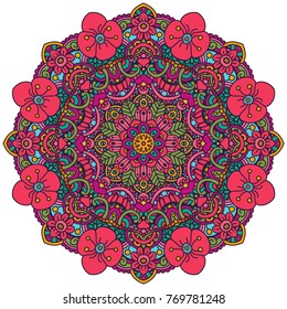 Colored floral mandala. Vector round illustration. 