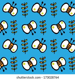 Colored floral pattern with butterfly.