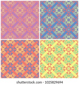 Colored floral seamless backgrounds. Set of bright patterns with flower elements for wallpapers, textile and fabrics