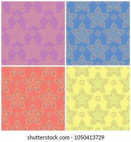 Colored floral seamless backgrounds. Set of bright patterns with flower elements for wallpapers, textile and fabrics