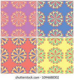 Colored floral seamless backgrounds. Set of bright patterns with flower elements for wallpapers, textile and fabrics