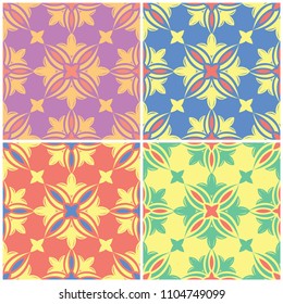 Colored floral seamless backgrounds. Set of bright patterns with flower elements for wallpapers, textile and fabrics
