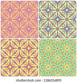 Colored floral seamless backgrounds. Set of bright patterns with flower elements for wallpapers, textile and fabrics
