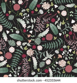 Colored floral seamless pattern with carnation, aster and heather