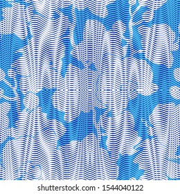 Colored floral seamless pattern with light silhouettes of  textyred tropical flowers orchids on blue background. Hand drawn style print. For home textile, wallpaper, interior fabric, bedclothes.