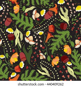 Colored floral seamless pattern poppy lily foxglove digitalis simple