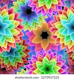 Colored  floral seamless pattern with vibrant rainbow flowers.